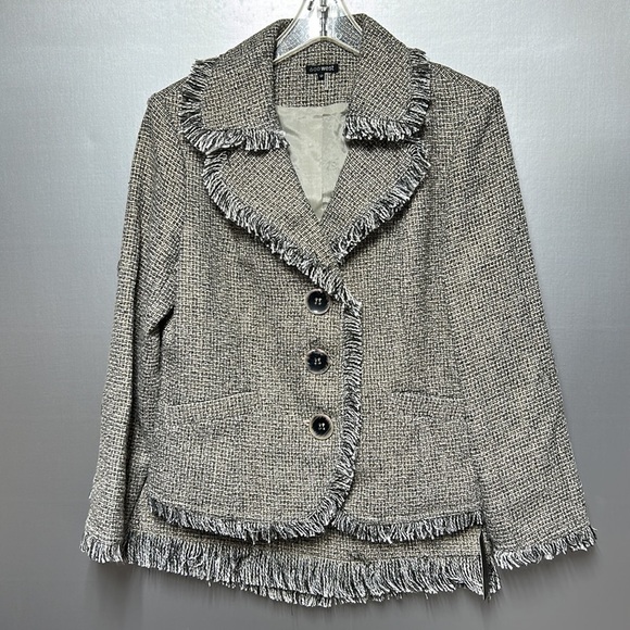 600 West 2 pc suit shimmer tweed with fringe blazer and skirt 3 sizes classic - Picture 3 of 17